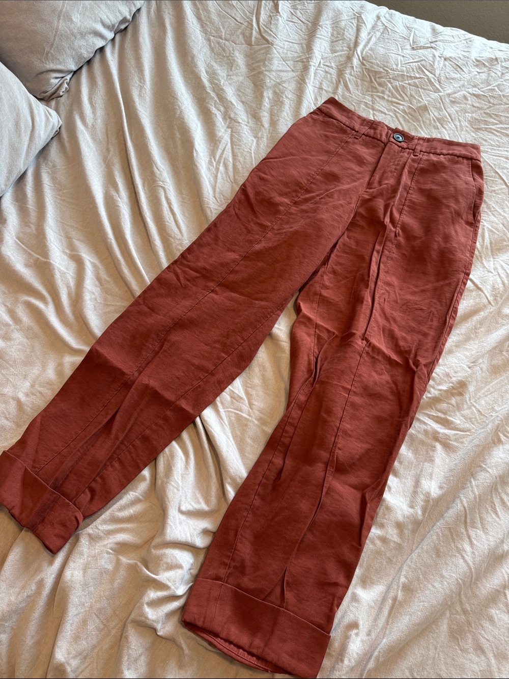 a new day Rust Red Linen-Blend Wide Leg Trousers